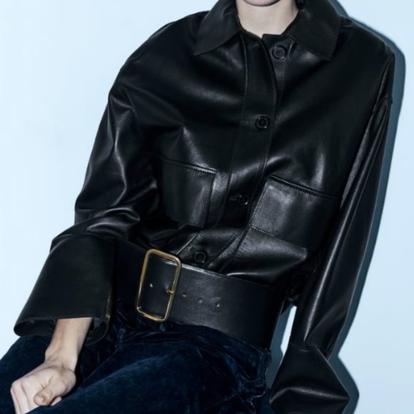 ZARA BLACK 100% LEATHER WIDE BELT main image 4